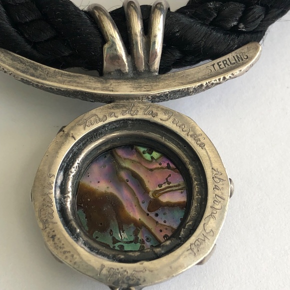 Signed Taurus Sterling Silver Abalone Pendant Necklace Pearl Artisan Cord - Picture 5 of 8